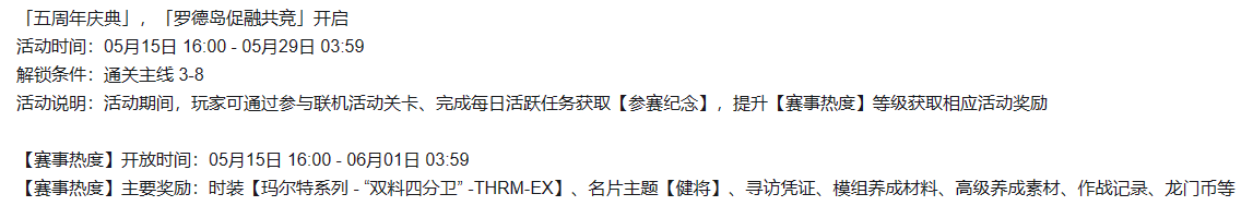 明日方舟罗德岛促融共竞什么时候开始